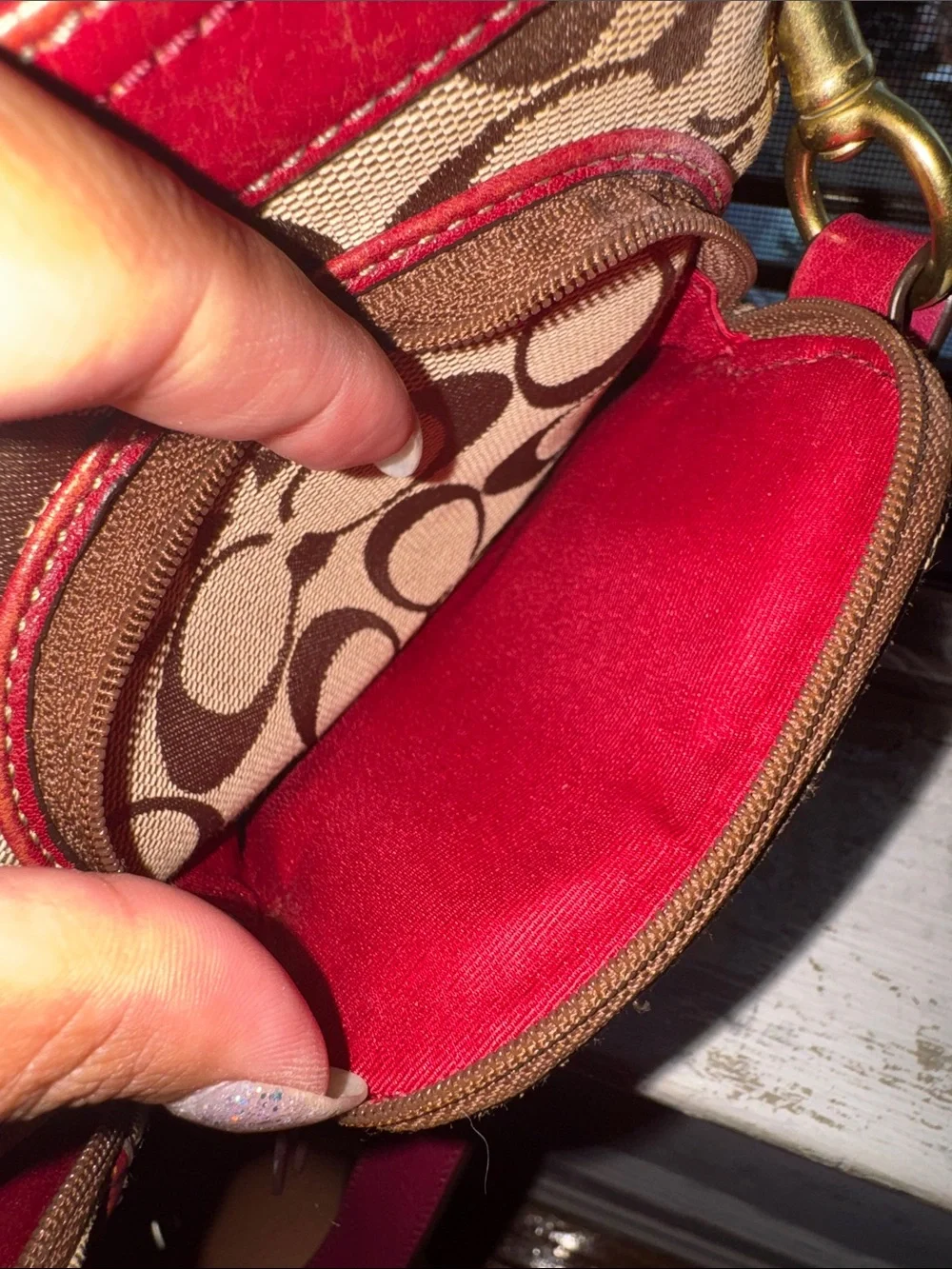 Coach Signature Canvas with red leather trim
